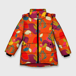 Куртка зимняя для девочки Яркие ягодки-листочки, цвет: 3D-красный