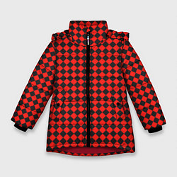 Куртка зимняя для девочки Паттерн черных квадратов, цвет: 3D-красный