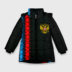Куртка зимняя для девочки Россия спорт герб, цвет: 3D-черный