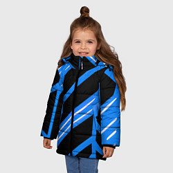 Куртка зимняя для девочки Black and white stripes on a blue background, цвет: 3D-черный — фото 2