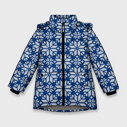 Зимняя куртка для девочки Синий вязаный орнамент
