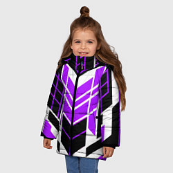 Куртка зимняя для девочки Purple and black stripes on a white background, цвет: 3D-черный — фото 2