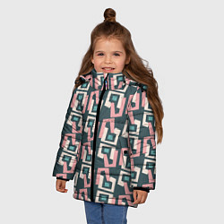 Куртка зимняя для девочки Геометрическая ретро абстракция, цвет: 3D-светло-серый — фото 2