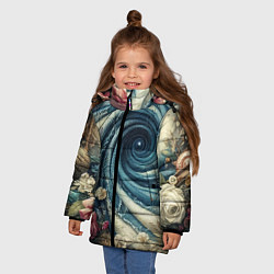 Куртка зимняя для девочки Джинсовая воронка нитки и цветы - нейросеть, цвет: 3D-светло-серый — фото 2