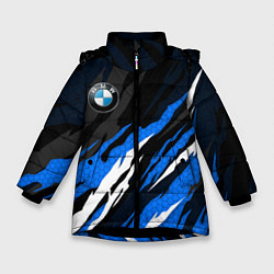 Куртка зимняя для девочки БМВ - синий гексагон, цвет: 3D-черный