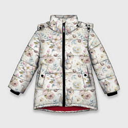 Куртка зимняя для девочки Нежная белочка в цветах, цвет: 3D-красный