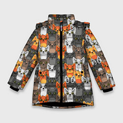 Куртка зимняя для девочки Мультяшные котята, цвет: 3D-черный