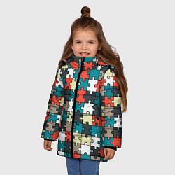 Куртка зимняя для девочки Разноцветные пазлы, цвет: 3D-черный — фото 2