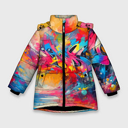 Куртка зимняя для девочки Красочная абстракция - импрессионизм, цвет: 3D-черный