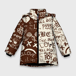 Куртка зимняя для девочки Lil peep retro pattern, цвет: 3D-черный