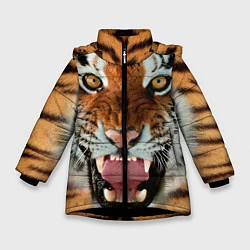 Куртка зимняя для девочки Взгляд тигра, цвет: 3D-черный