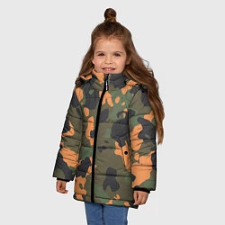 Куртка зимняя для девочки Камуфляж: хаки/оранжевый, цвет: 3D-черный — фото 2