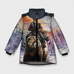 Куртка зимняя для девочки Красноармеец на медведе, цвет: 3D-светло-серый