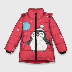 Куртка зимняя для девочки Влюбленная пингвинка, цвет: 3D-красный