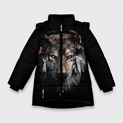 Куртка зимняя для девочки Волк-шаман, цвет: 3D-черный