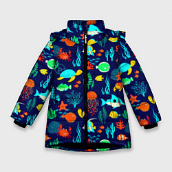 Куртка зимняя для девочки Аква мир, цвет: 3D-черный