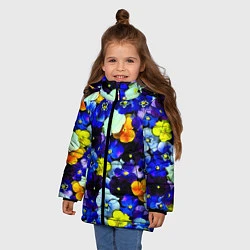 Куртка зимняя для девочки Синие цветы, цвет: 3D-черный — фото 2