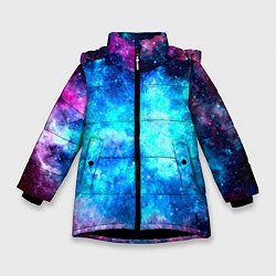 Куртка зимняя для девочки Голубая вселенная, цвет: 3D-черный
