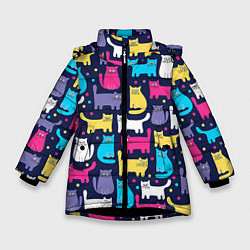 Куртка зимняя для девочки Котятки, цвет: 3D-черный