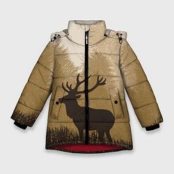 Куртка зимняя для девочки Олень на охоте, цвет: 3D-красный