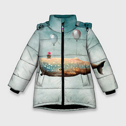 Куртка зимняя для девочки Летящий кит, цвет: 3D-черный