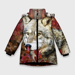 Куртка зимняя для девочки Волк в кустах, цвет: 3D-черный