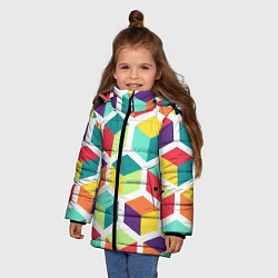 Куртка зимняя для девочки 3D кубы, цвет: 3D-черный — фото 2