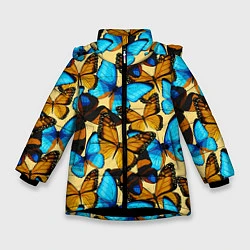 Куртка зимняя для девочки Бабочки, цвет: 3D-черный