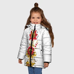 Куртка зимняя для девочки Хохлома: цветы, цвет: 3D-черный — фото 2