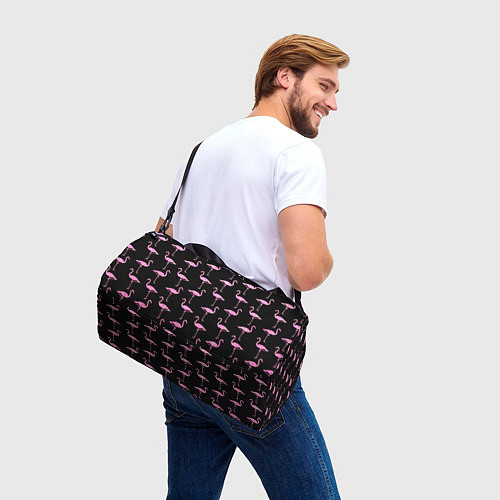 Спортивная сумка Фламинго Чёрная / 3D-принт – фото 3