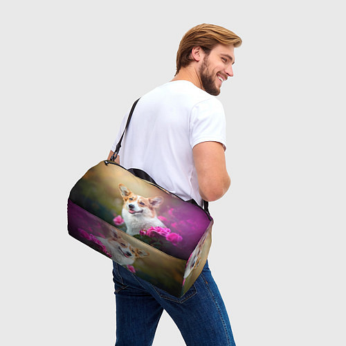 Спортивная сумка Корги в розовом кусте / 3D-принт – фото 3