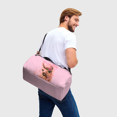 Спортивная сумка Лама с цветами / 3D-принт – фото 3