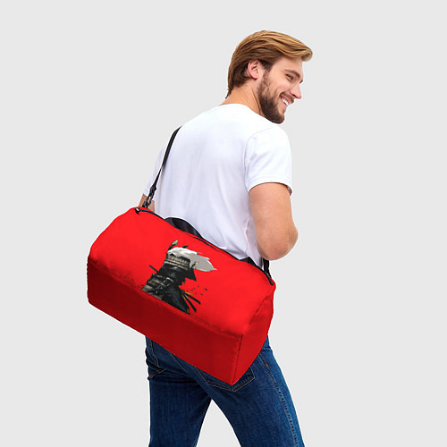 Спортивная сумка Самурай сёгун на красном фоне / 3D-принт – фото 3