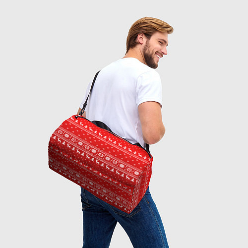 Спортивная сумка Красный узор с оленями / 3D-принт – фото 3