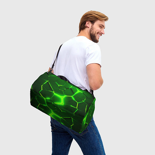 Спортивная сумка 3D ПЛИТЫ НЕОН NEON GREEN HEXAGON РАЗЛОМ / 3D-принт – фото 3