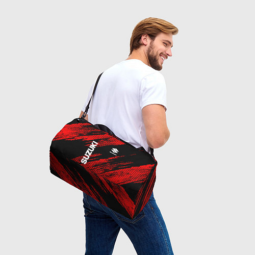 Спортивная сумка Suzuki Черно Красный / 3D-принт – фото 3