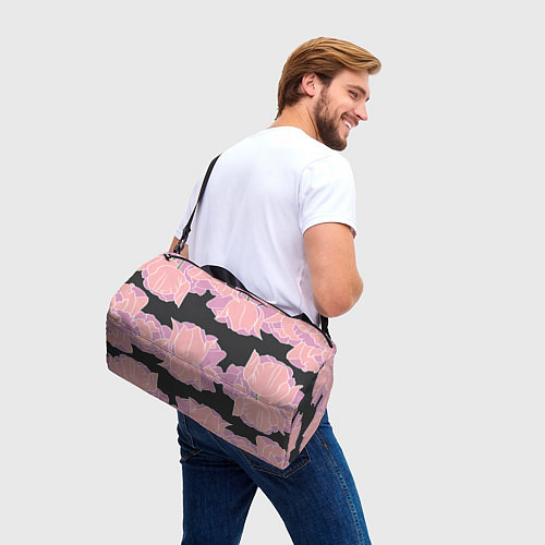 Спортивная сумка Розовые цветы-кристаллы / 3D-принт – фото 3