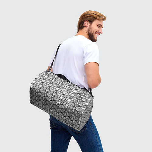 Спортивная сумка Черно-белый абстрактный узор ромбы / 3D-принт – фото 3