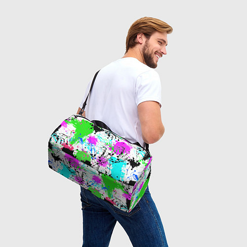 Спортивная сумка Неоновые разноцветные пятна и брызги красок / 3D-принт – фото 3