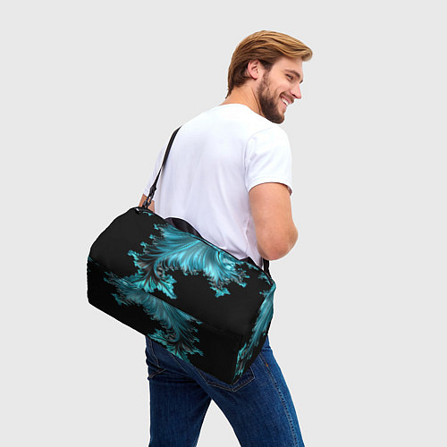 Спортивная сумка Черный с голубым неоновый фрактал Ледяная абстракц / 3D-принт – фото 3