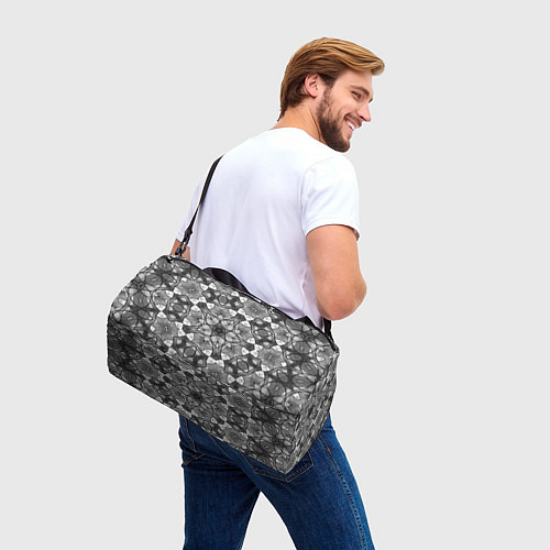 Спортивная сумка Черно-белый геометрический мозаичный узор / 3D-принт – фото 3