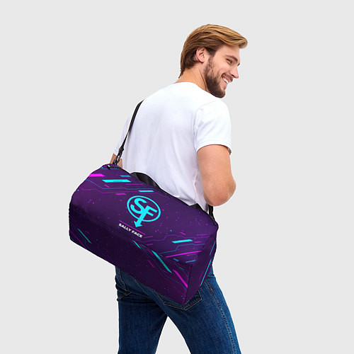 Спортивная сумка Символ Sally Face в неоновых цветах на темном фоне / 3D-принт – фото 3