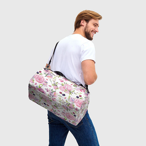Спортивная сумка Летний красочный паттерн из цветков розы и ягод еж / 3D-принт – фото 3
