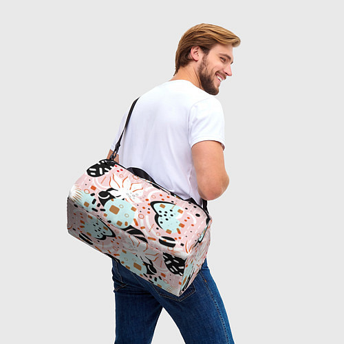 Спортивная сумка Абстрактные фигуры с пальмовыми листами на розовом / 3D-принт – фото 3