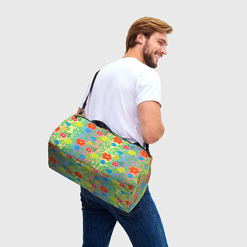 Спортивная сумка Яркий цветочный узор на радужном фоне / 3D-принт – фото 3