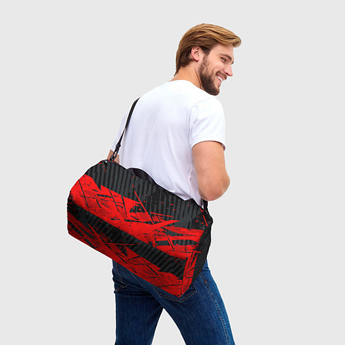 Спортивная сумка Красные брызги на черном фоне / 3D-принт – фото 3