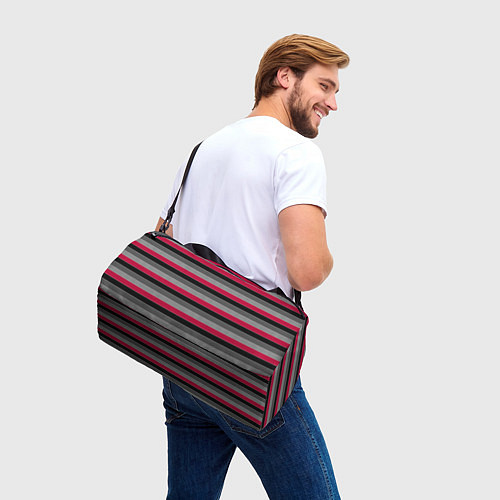 Спортивная сумка Красно-черный полосатый современный узор / 3D-принт – фото 3