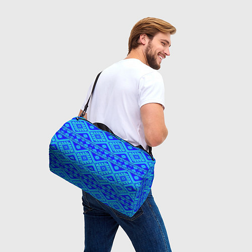 Спортивная сумка Сине-голубые узоры - вышивка / 3D-принт – фото 3