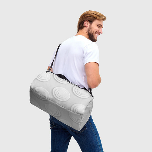 Спортивная сумка Серый фон и абстрактные белые объёмные окружности / 3D-принт – фото 3