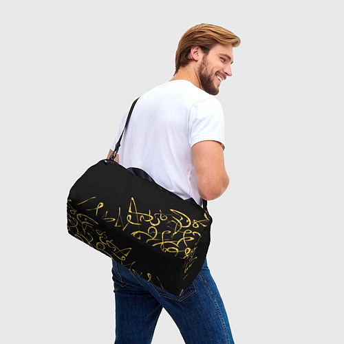 Спортивная сумка Золотая каллиграфия на черном фоне / 3D-принт – фото 3